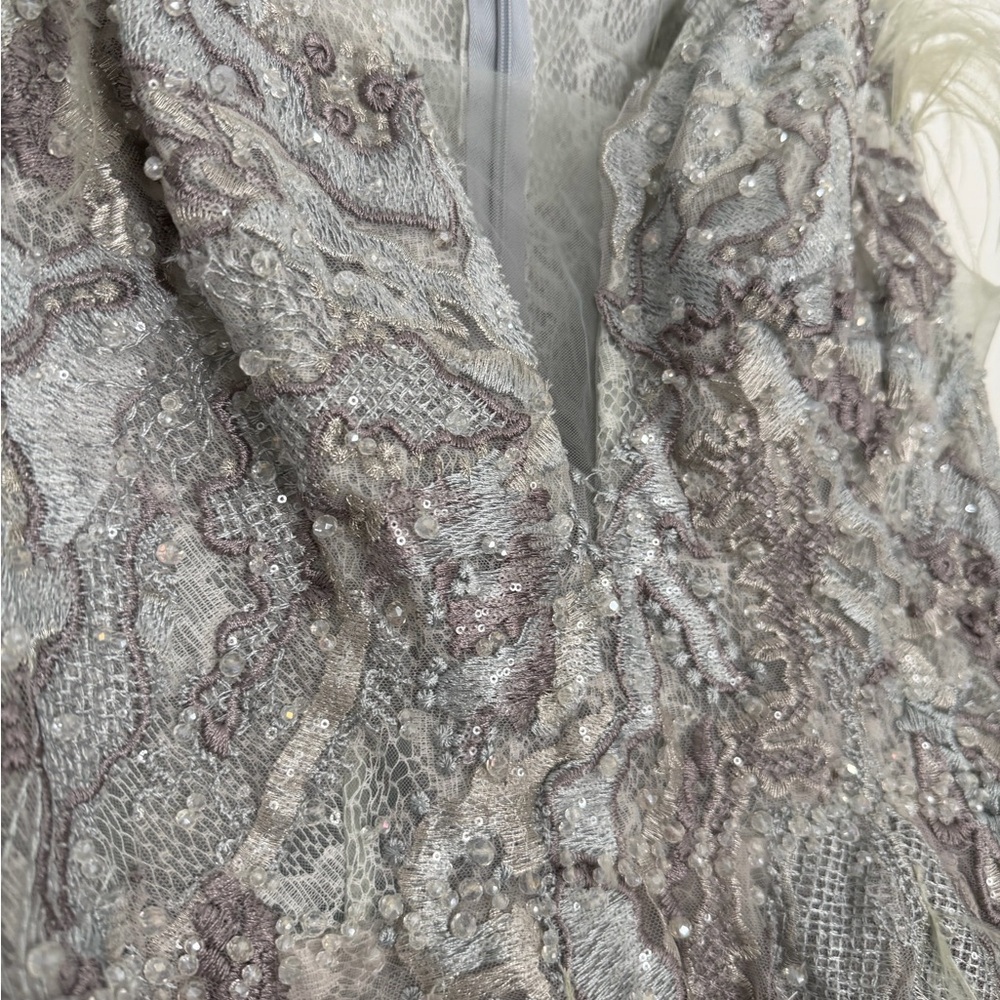 MacDuggal Seamist Feathered Embroidered Gown - Size 10 - Picture 8 of 15